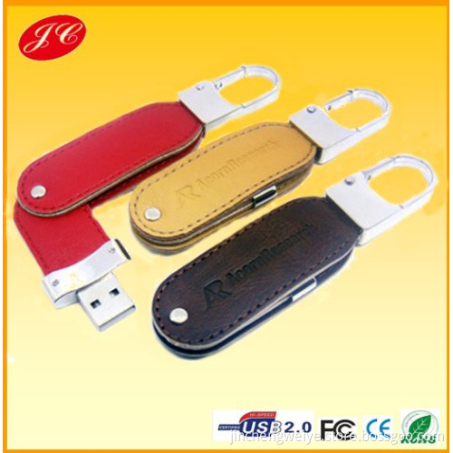 Leather Material Swivel USB Flash Drive with Customized Logo Design